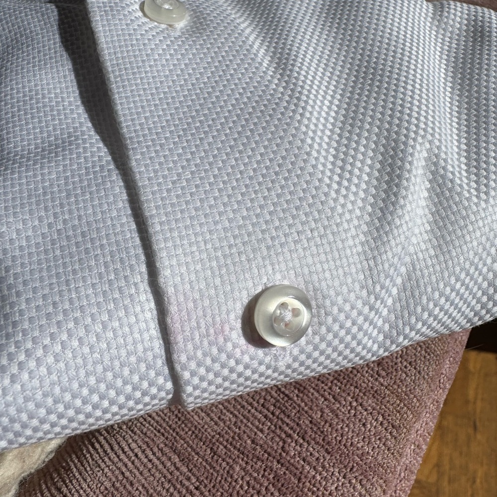 Lorenzo Uomo White Button Down | Basketweave French Cuff Regular Fit Dress Shirt - Picture 5 of 7